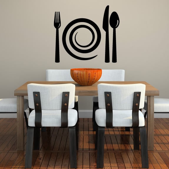 Spiral Plate and Cutlery Wall Stickers Kitchen Home Wall Art Decal Transfers