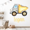 Personalised Name Yellow Truck Wall Sticker