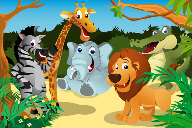 Jungle Group Animal Friends Wall Mural Wallpaper