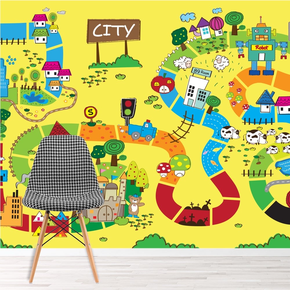 Cartoon City Map Wall Mural Wallpaper