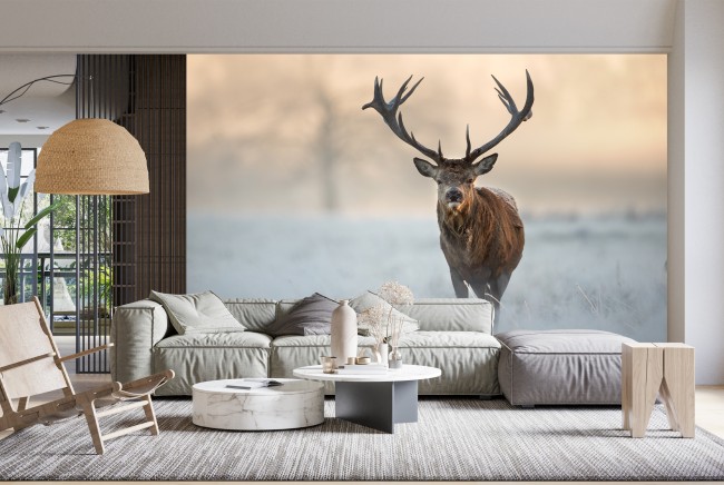 Red Stag Winter Forest Wall Mural Wallpaper