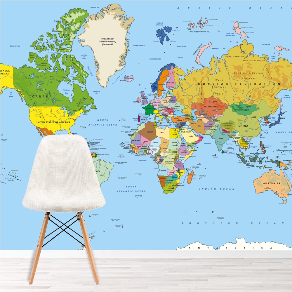 Detailed World Map Educational Wall Mural Wallpaper