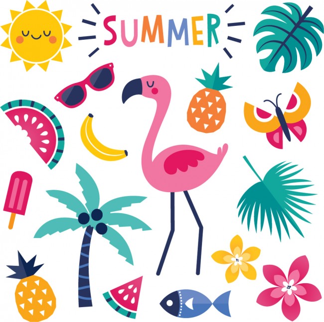 Summer Flamingo Palm Tree Pineapple Wall Sticker Set