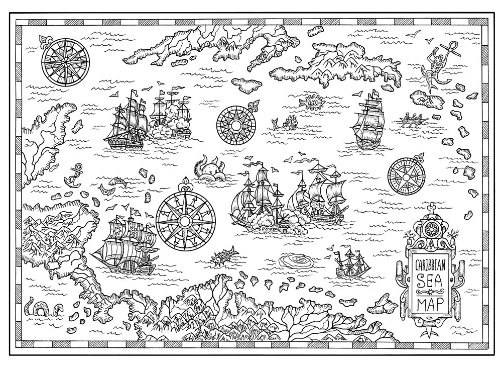 Pirate Treasure Map Caribbean Sea Wall Mural Wallpaper