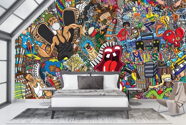 Gorilla Musican Graffiti Mural Wallpaper | Ever Wallpaper UK