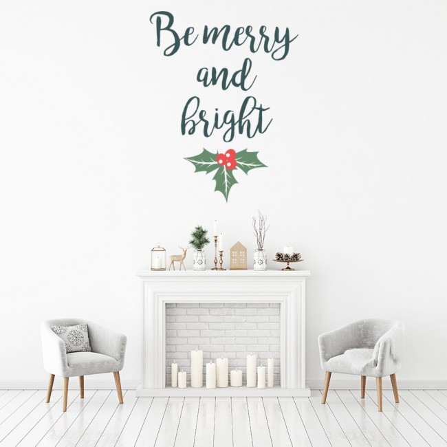 Be Merry & Bright Holly Christmas Quote Wall Sticker