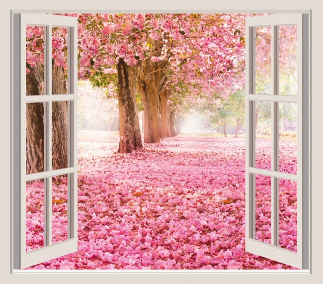 Pink Cherry Blossom Trees 3D Window Wall Sticker