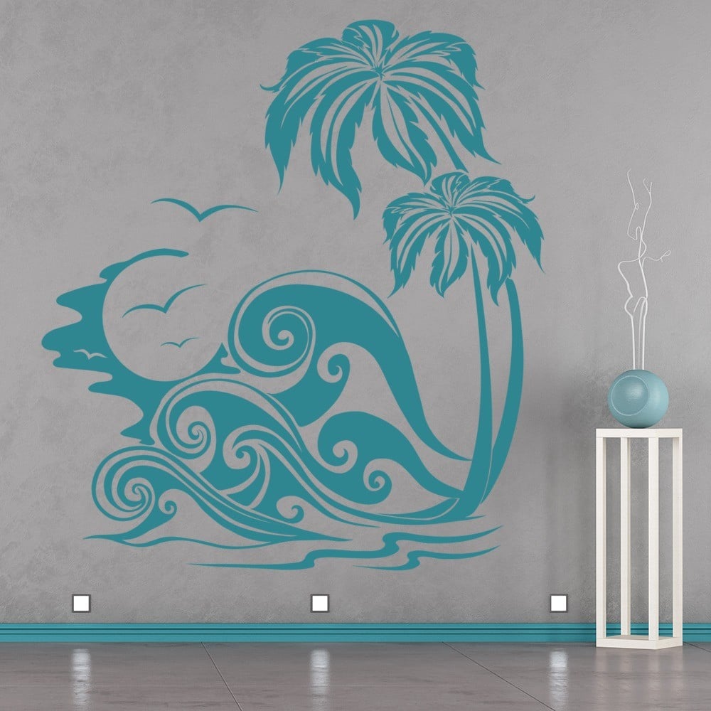 Sea Waves And Palm Trees Wall Sticker Beach Wall Art