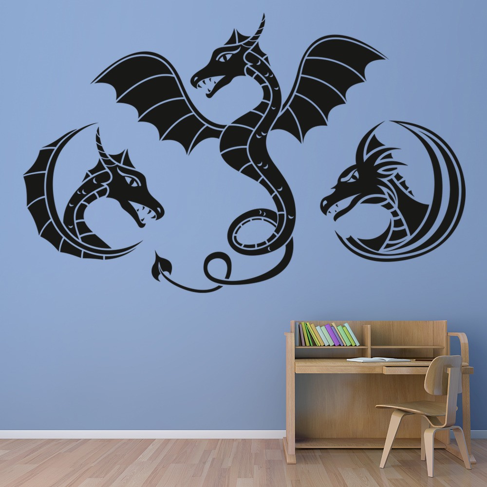 Three Dragons Fantasy Monster Wall Sticker