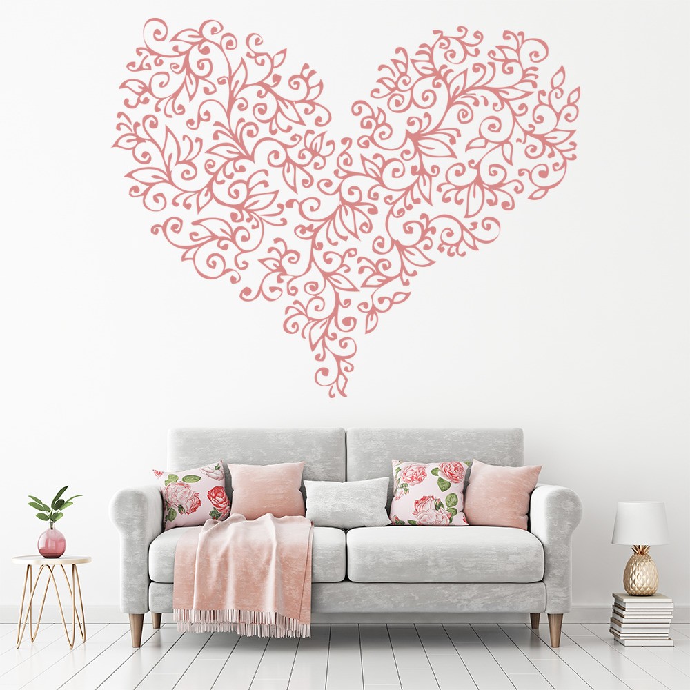 Floral Leaf Love Heart Wall Sticker   WS 18810 01 