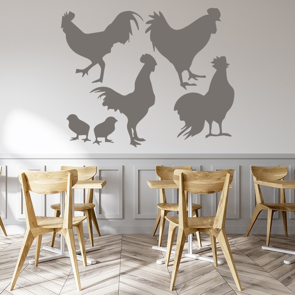 Rooster Chicken Farm Animal Kitchen Wall Sticker Set