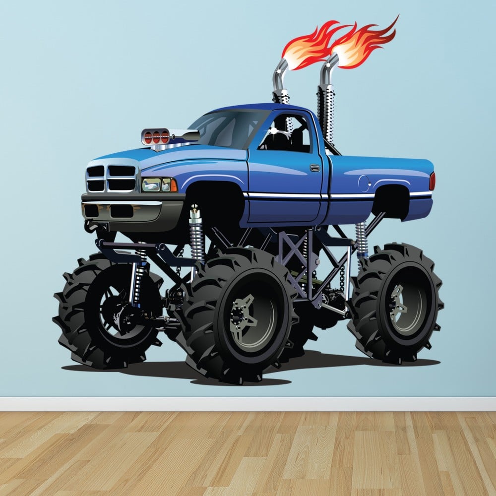 Blue Monster Truck Wall Sticker Cool Vehicle Wall Decal Boys Bedroom