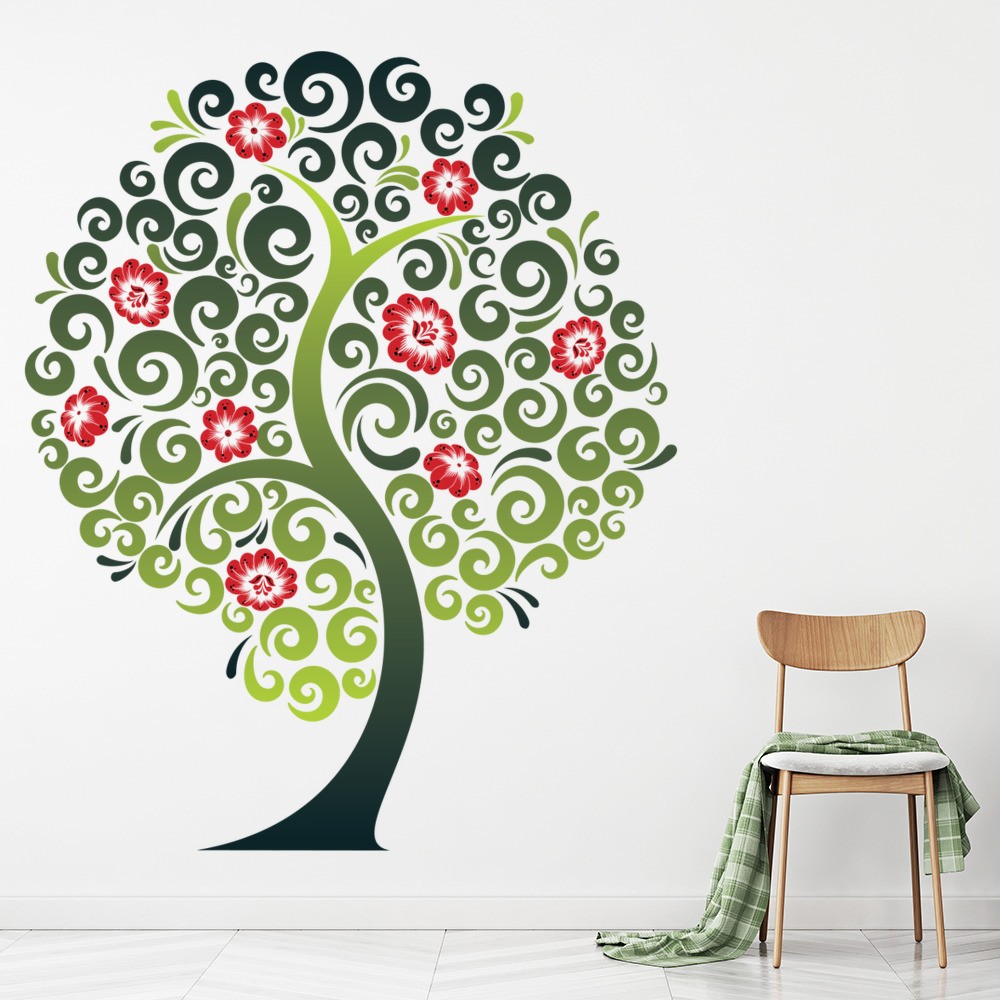 Green Tree Red Flower Wall Sticker