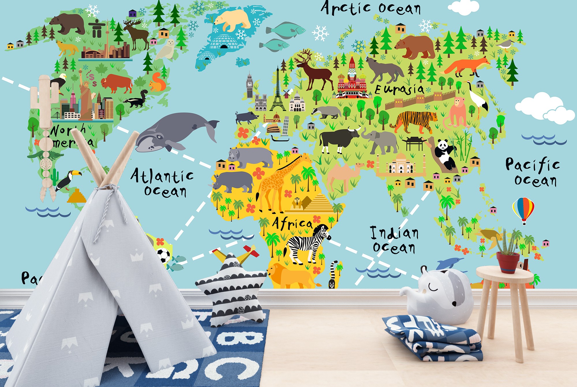 Animal world map World map mural shops Removable wallpaper Textured wallpaper nursery wallpaper vinyl wallpaper modern wallpaper wall print art