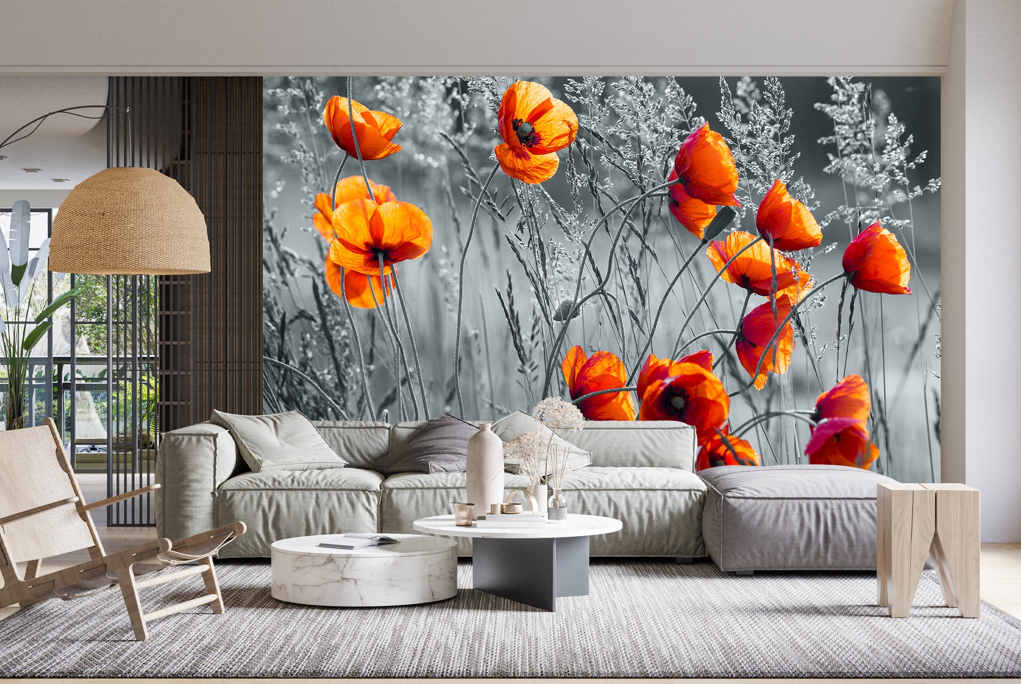 Poppy Field Landscape Wall Mural Wallpaper