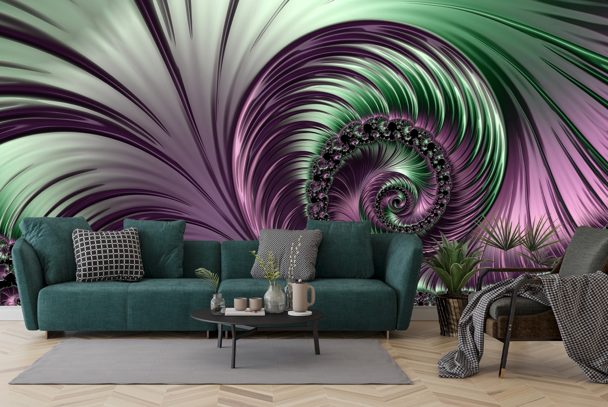 Purple & Green Spiral Wall Mural Wallpaper