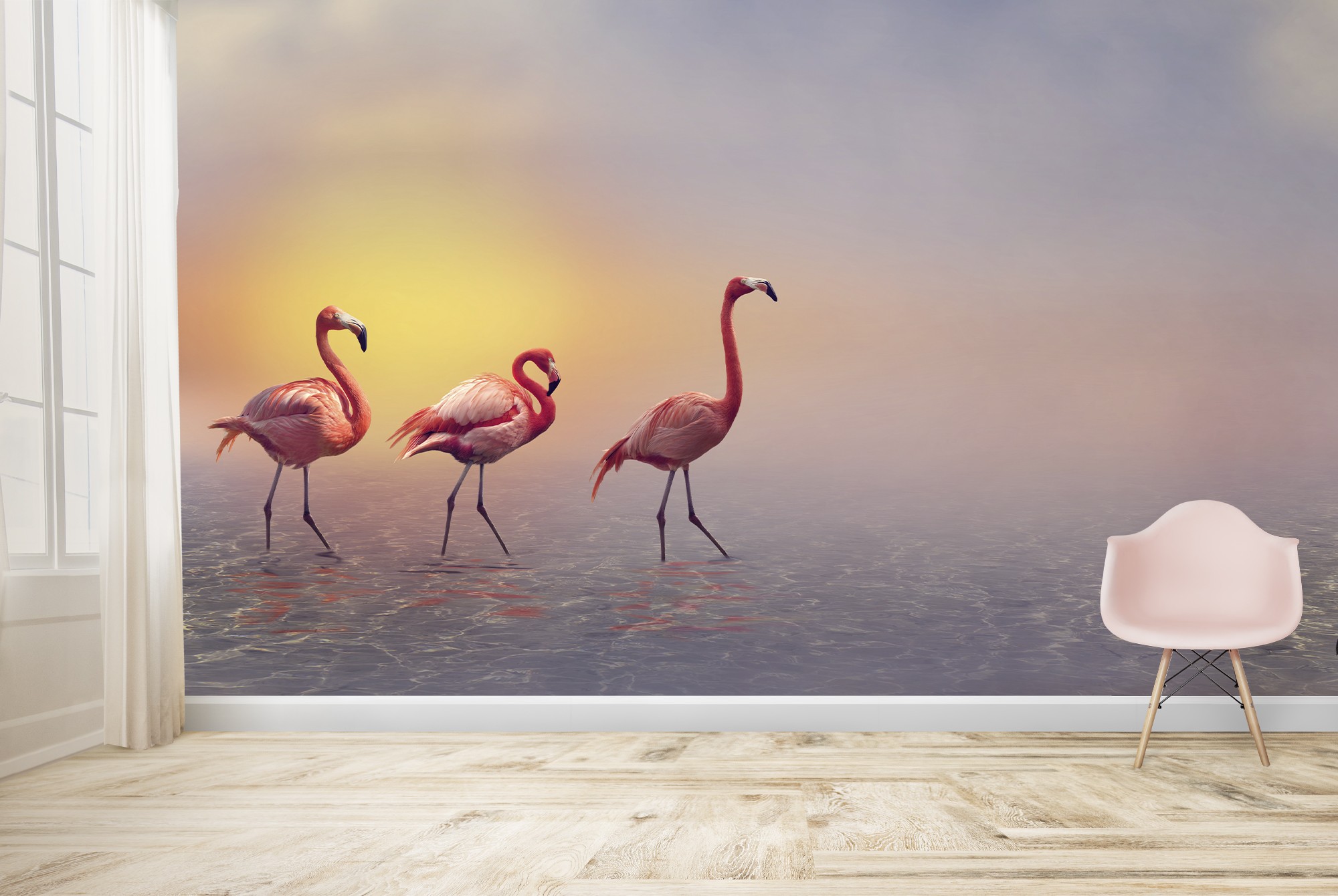 Three Flamingos Wallpaper Wall Mural