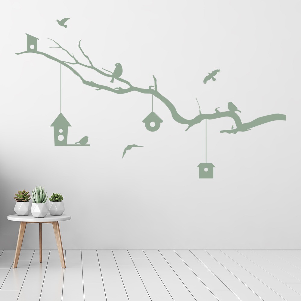 Tree Branch Bird House Wall Sticker