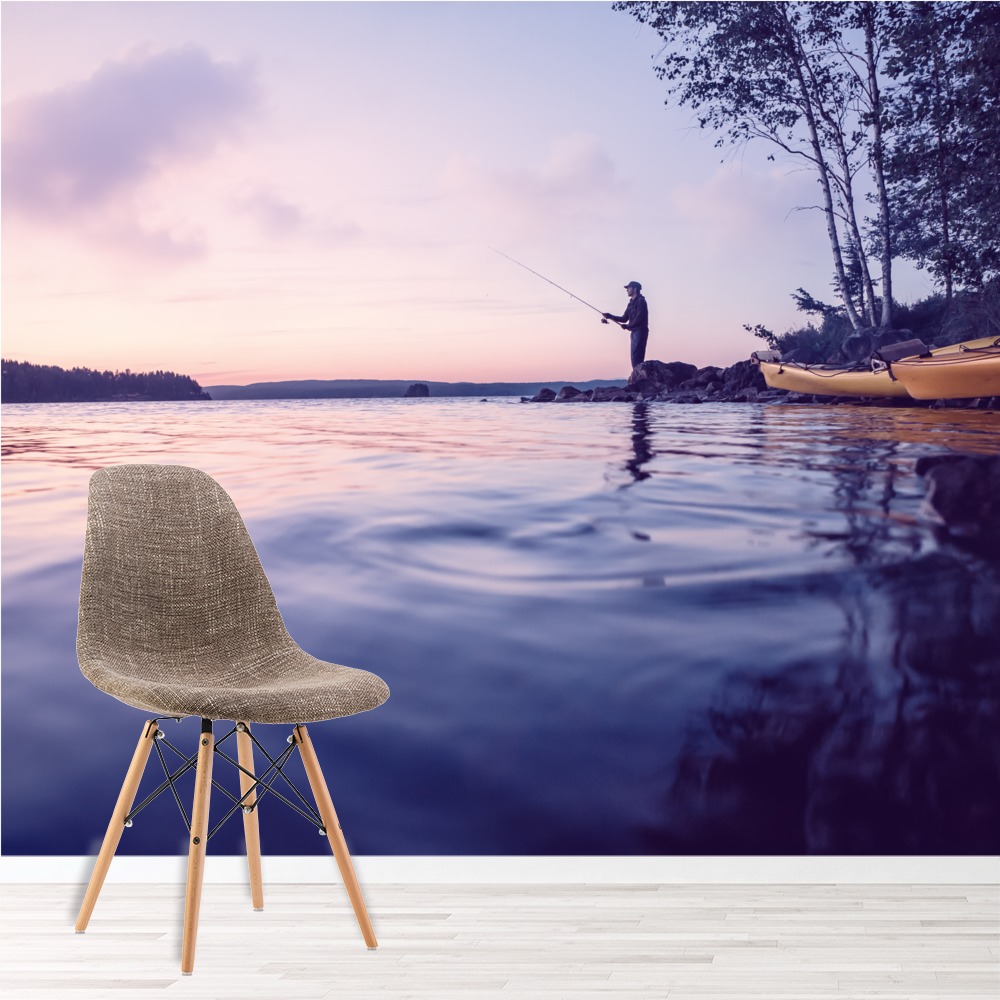 Tranquil Lake Fishing Wall Mural Wallpaper