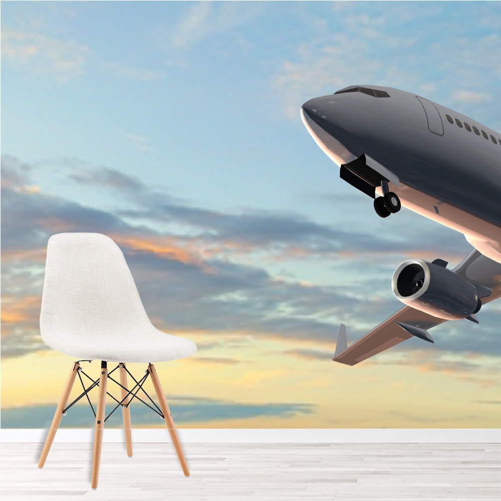 Airplane Flight Sunset Panoramic Wall Mural Wallpaper