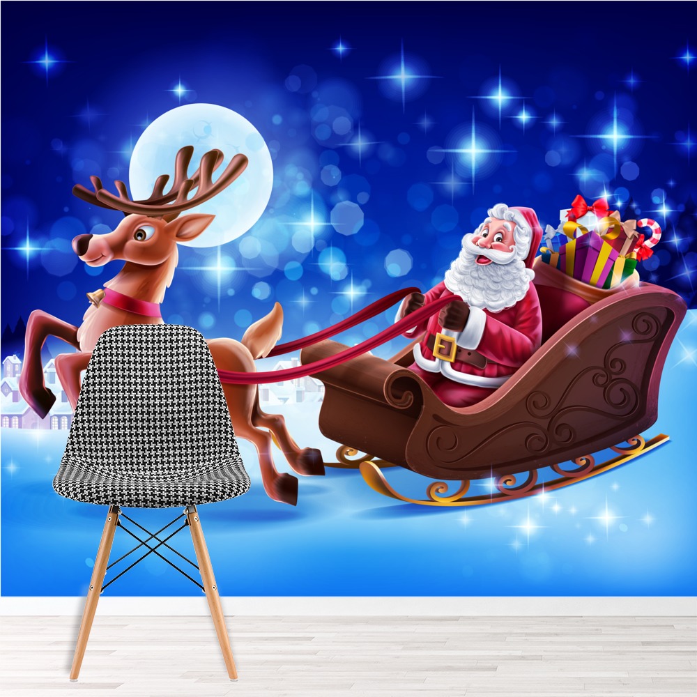 Santa &amp; Rudolph Christmas Wall Mural Wallpaper