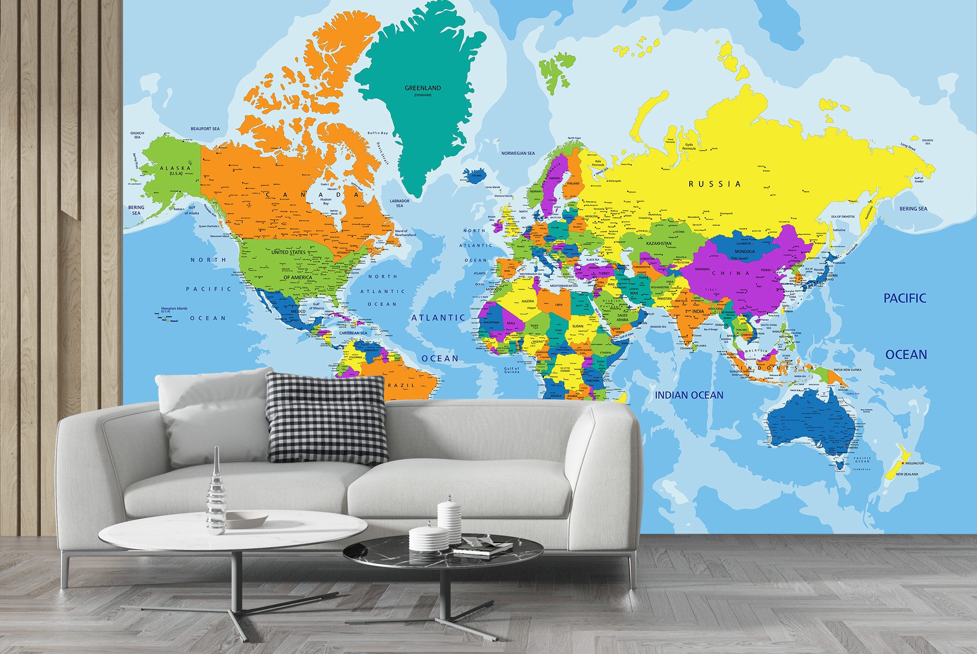 Colourful World Map Political Education Wall Mural Wallpaper