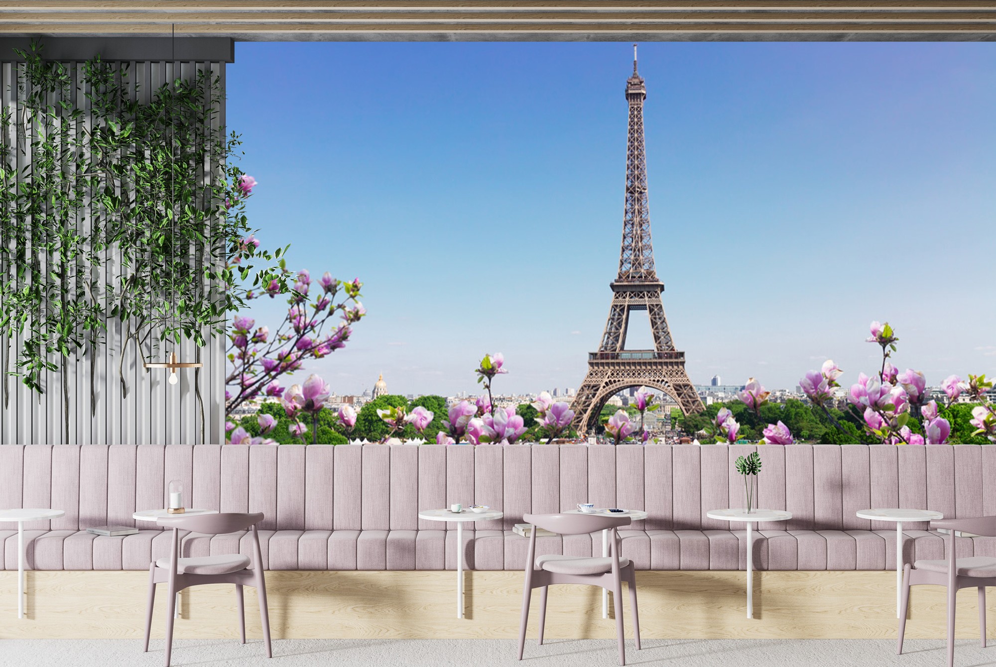 Eiffel Tower Blue Sky Spring Wall Mural Wallpaper