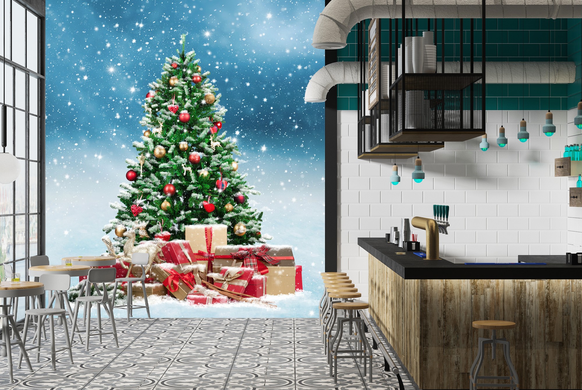 Christmas Tree & Presents Wall Mural Wallpaper