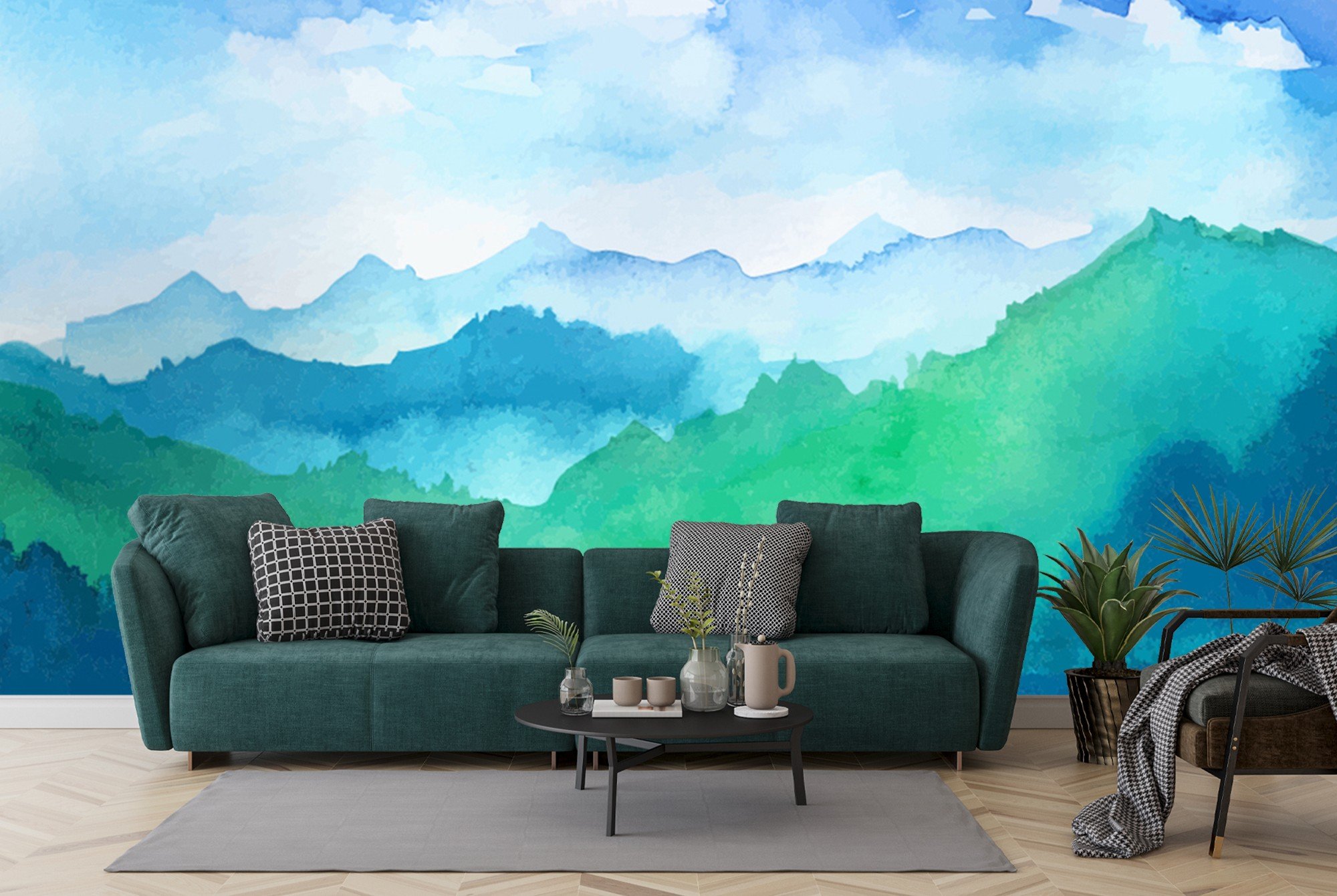 Mountain Landscape Watercolour Wall Mural Wallpaper