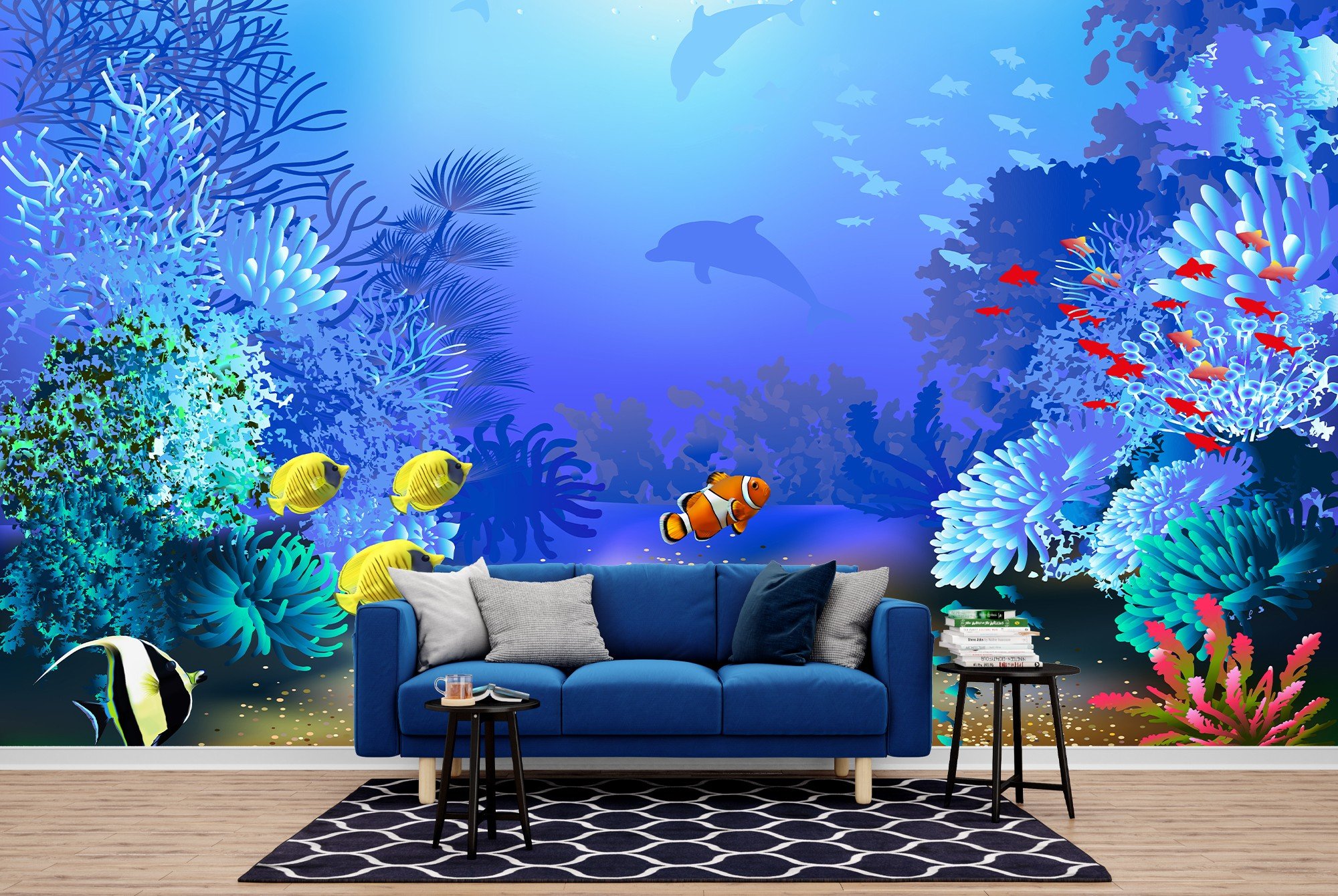 Under The Sea Blue Coral Fish Wall Mural Wallpaper