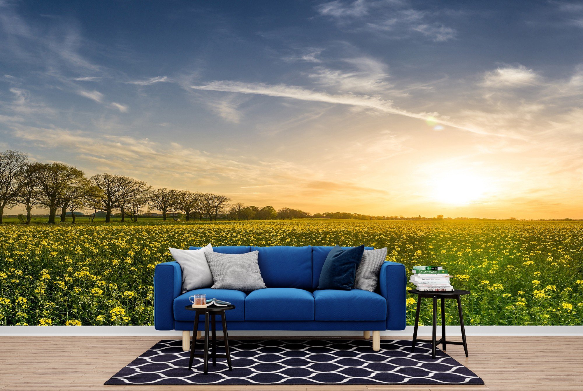 Yellow Flower Field Panoramic Wall Mural Wallpaper