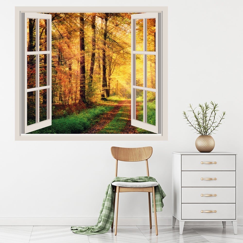 Autumn Forest Path 3D Window Wall Sticker