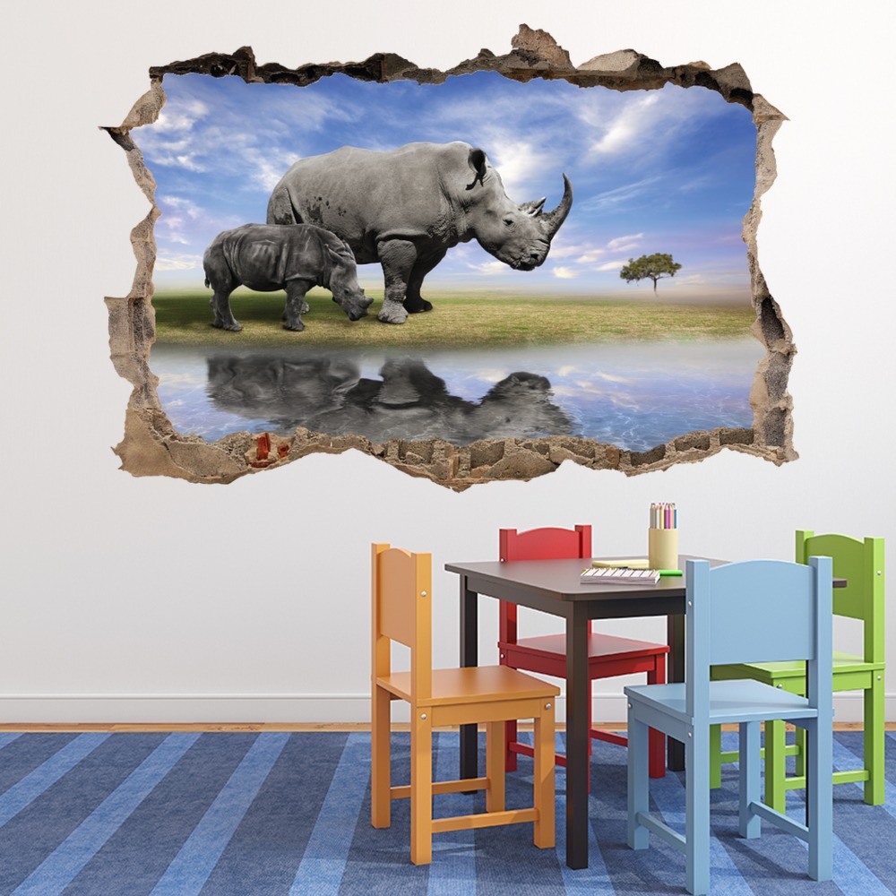 Rhino 3D Hole In The Wall Sticker