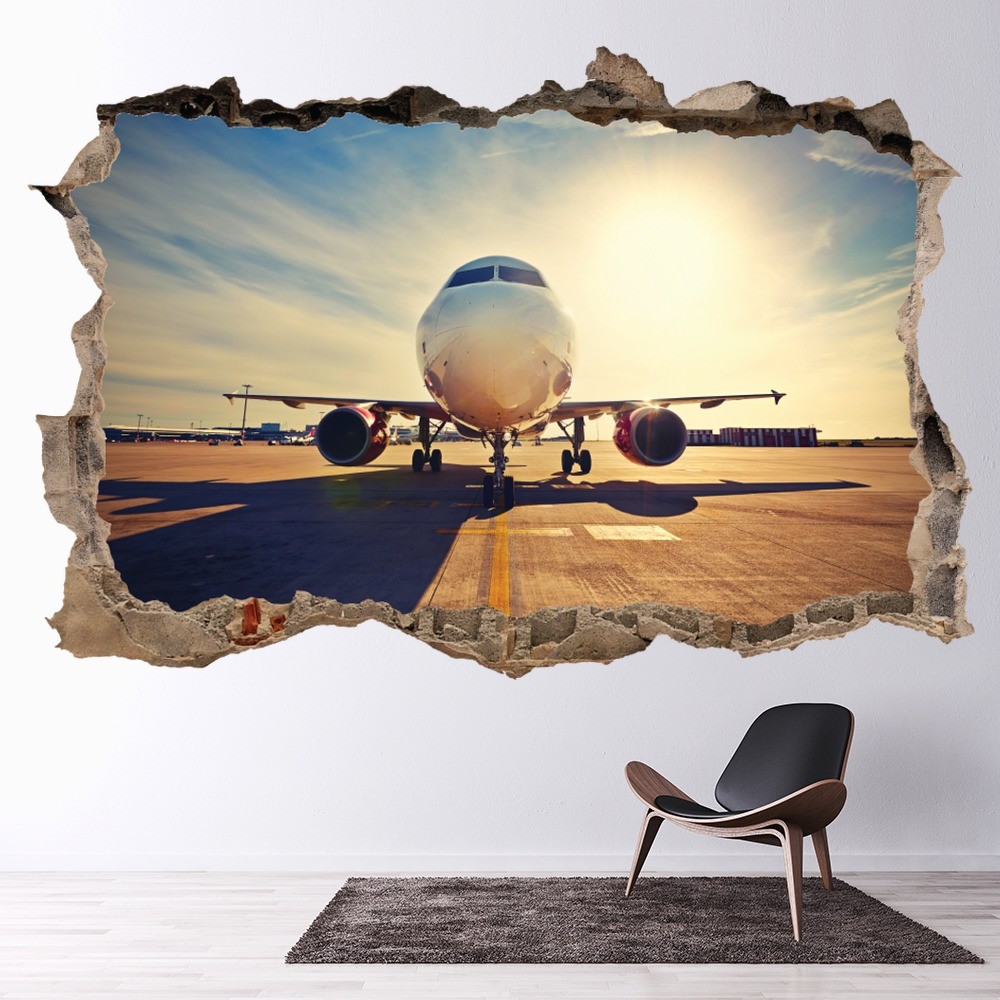 Airplane Sunrise 3d Hole In The Wall Sticker