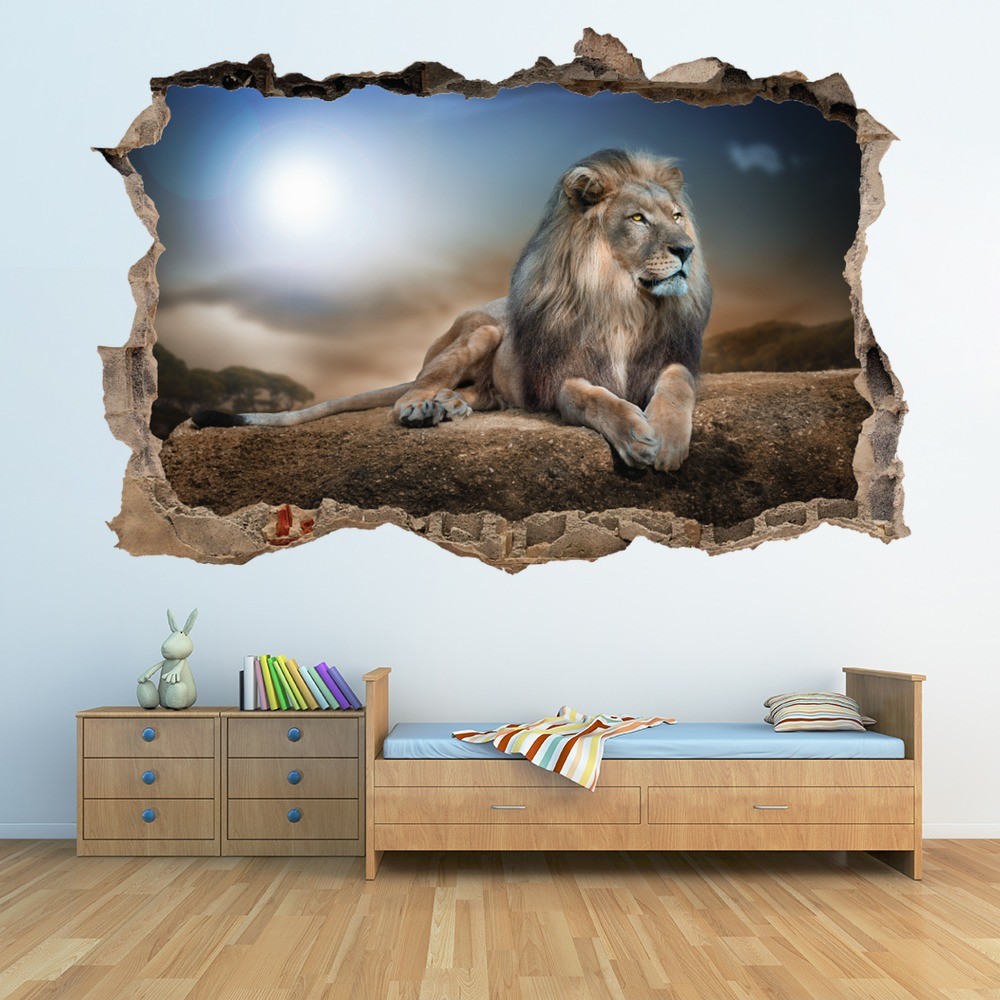 Lion Sunset 3D Hole In The Wall Sticker