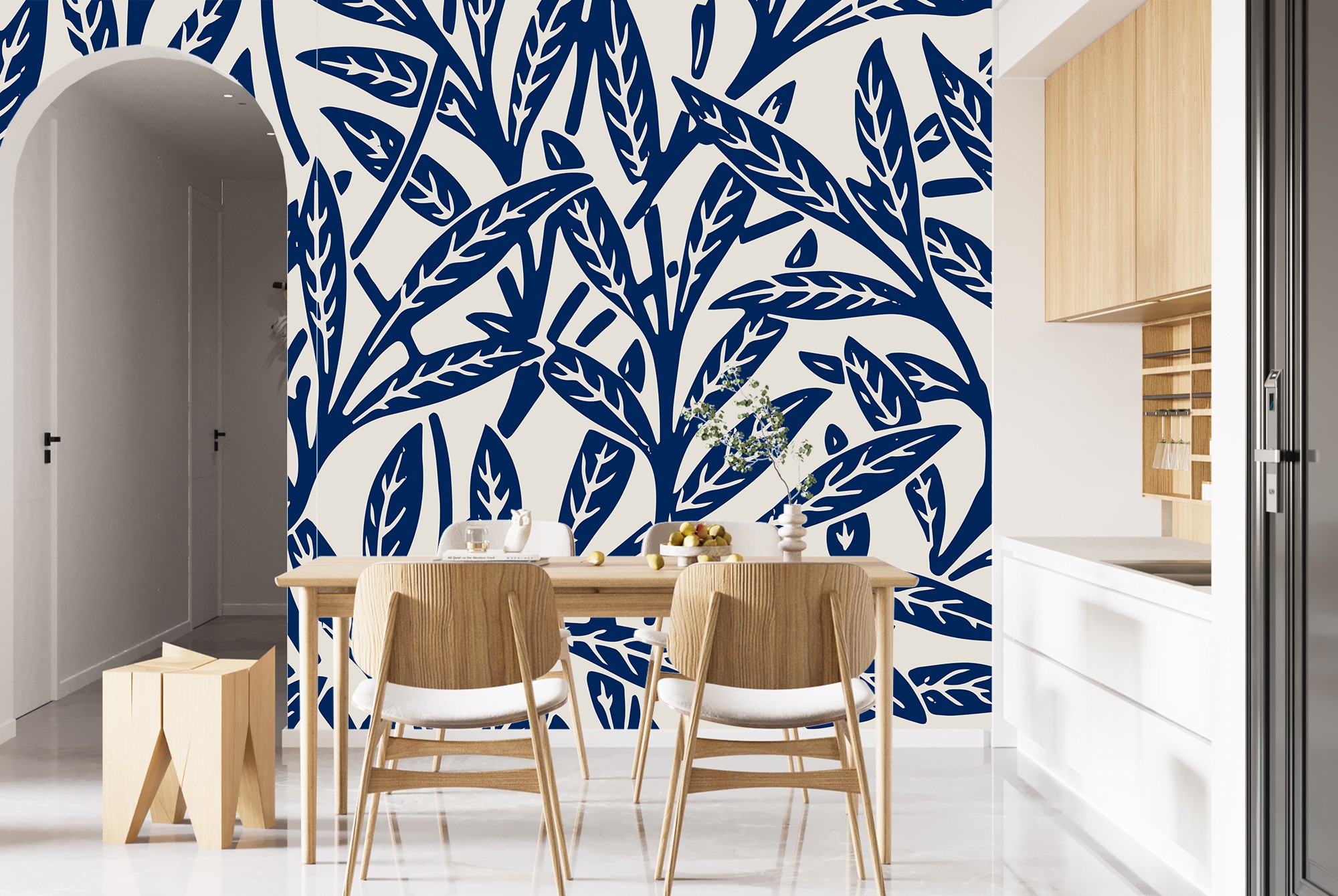 Leaves ornament blue pattern background Wall Mural Artist William ...