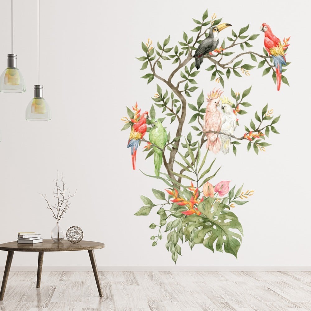 Tropical Birds Tree Branch Wall Sticker