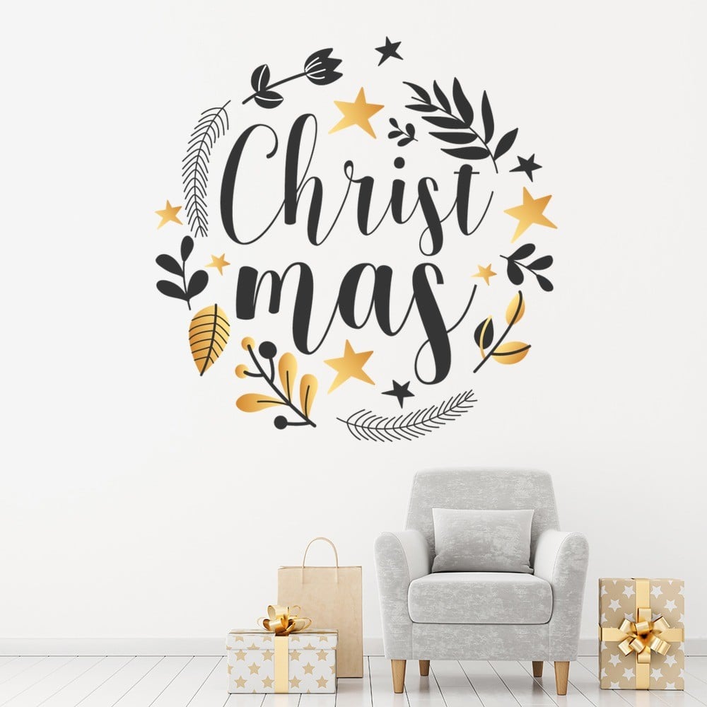 Gold & Black Design Christmas Wreath Wall Sticker